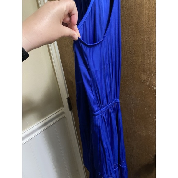 Lane Bryant Satin Smocked-Neck Tie-Waist Dress Royal Blue Sz 24 Flowy Light - Picture 7 of 12